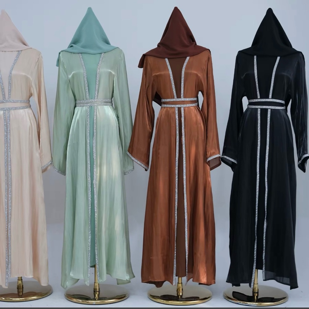 Elegant Shiny/Glossy Fabric/Trim Border/ Full Sleeves/Full Length Dresses/